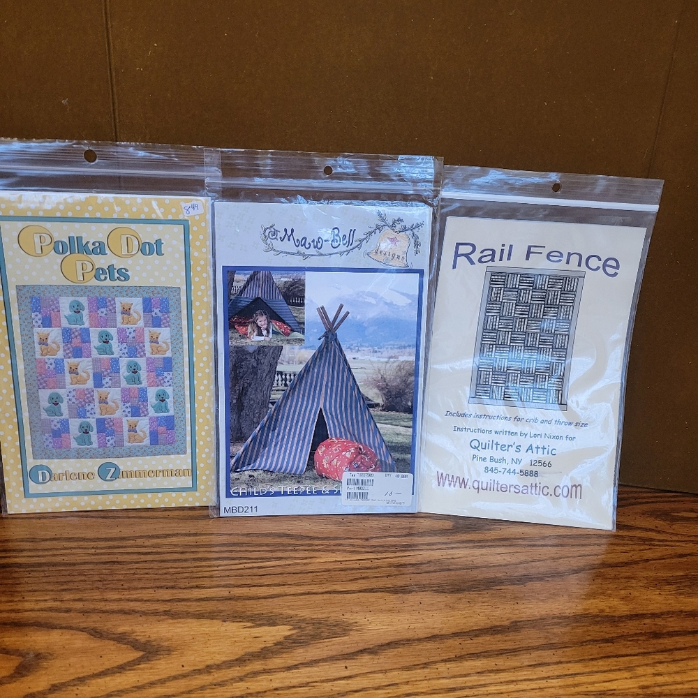 Lof of 3 New Patterns Children Theme: Quilts, Teepee & Sleeping Bag